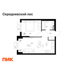 Планировка однокомнатной(квартира) площадью 39.5 квадратных метров в ЖК “ЖК Середневский лес”