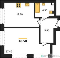 Планировка однокомнатной(квартира) площадью 40.5 квадратных метров в “ЖК Шагал”