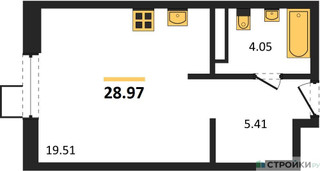 Планировка студии(квартира) площадью 29.86 квадратных метров в “ЖК Квартал Тетрис”