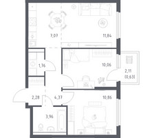 Планировка двухкомнатной(квартира) площадью 52.83 квадратных метров в “ЖК Пригород Лесное”