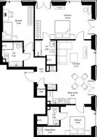 Планировка трехкомнатной(квартира) площадью 98.27 квадратных метров в “ЖК СЕТ”