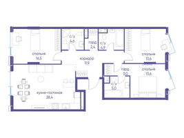 Планировка трехкомнатной(квартира) площадью 103.8 квадратных метров в “ЖК Событие”