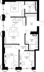 Планировка трехкомнатной(квартира) площадью 78.2 квадратных метров в ЖК “ЖК СЕТ”