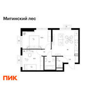 Планировка двухкомнатной(квартира) площадью 47.6 квадратных метров в “ЖК Митинский лес”