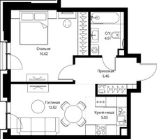 Планировка однокомнатной(квартира) площадью 45.54 квадратных метров в “Дом премиум-класса МИРА”