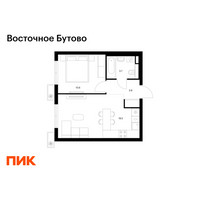 Планировка однокомнатной(квартира) площадью 37.7 квадратных метров в “ЖК Восточное Бутово”