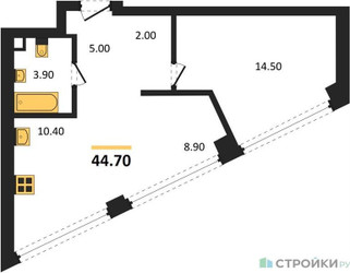 Планировка однокомнатной(квартира) площадью 44.7 квадратных метров в ЖК “ЖК КОД Сокольники”