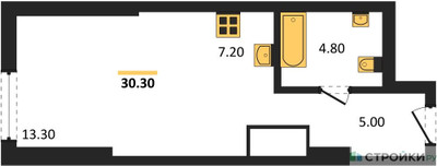 Планировка студии(квартира) площадью 30.3 квадратных метров в ЖК “ЖК Крылатская 33”