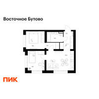 Планировка двухкомнатной(квартира) площадью 46.3 квадратных метров в “ЖК Восточное Бутово”