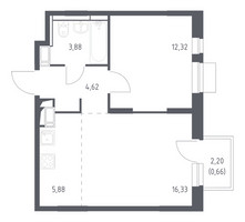 Планировка однокомнатной(квартира) площадью 43.69 квадратных метров в “ЖК Пятницкие луга”