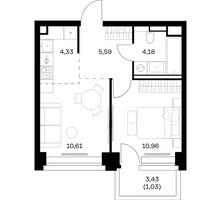 Планировка однокомнатной(квартира) площадью 36.7 квадратных метров в “ЖК НОВА”