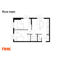 Планировка двухкомнатной(квартира) площадью 51.5 квадратных метров в “ЖК Яуза Парк (Мытищи)”