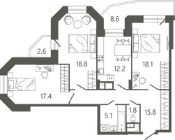 Планировка трехкомнатной(квартира) площадью 93.1 квадратных метров в “ЖК Советская 18”