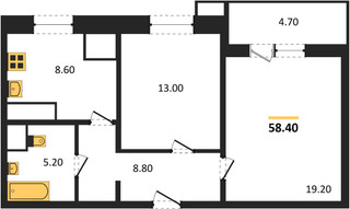 Планировка двухкомнатной(квартира) площадью 58.4 квадратных метров в “ЖК Парк Легенд 2”