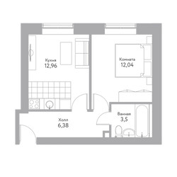 Планировка однокомнатной(квартира) площадью 34.3 квадратных метров в ЖК “Дом+ (Дом Плюс)”
