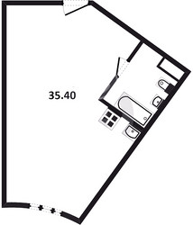 Планировка студии(апартаменты) площадью 35.4 квадратных метров в ЖК “ЖК Monodom Lake”