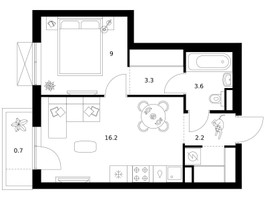 Планировка однокомнатной(квартира) площадью 37.2 квадратных метров в “ЖК Саларьево парк”