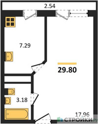 Планировка однокомнатной(квартира) площадью 29.8 квадратных метров в ЖК “ЖК Южная Долина”