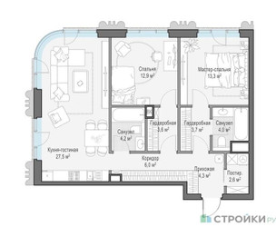 Планировка двухкомнатной(квартира) площадью 82.4 квадратных метров в ЖК “Квартал Тишинский Бульвар”