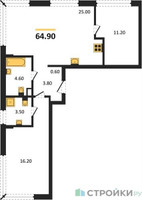 Планировка двухкомнатной(квартира) площадью 64.9 квадратных метров в “Акценты”