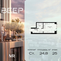 Планировка студии(квартира) площадью 24.8 квадратных метров в “ЖК Веер”