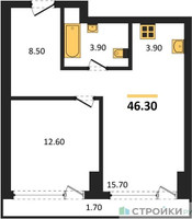Планировка однокомнатной(квартира) площадью 46.3 квадратных метров в “ЖК Ривер Парк Кутузовский”