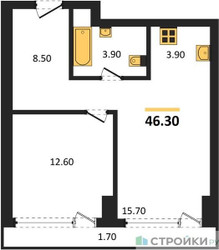 Планировка однокомнатной(квартира) площадью 46.3 квадратных метров в ЖК “ЖК Ривер Парк Кутузовский”