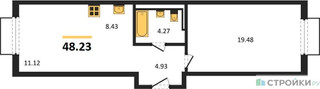 Планировка однокомнатной(квартира) площадью 48.23 квадратных метров в “ЖК Пригород Лесное”