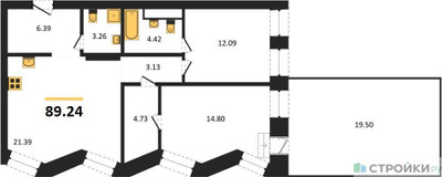 Планировка двухкомнатной(квартира) площадью 89.24 квадратных метров в ЖК “ЖК Insider (Инсайдер)”