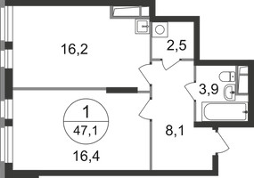 Планировка однокомнатной(квартира) площадью 47.1 квадратных метров в “ЖК Первый Московский”