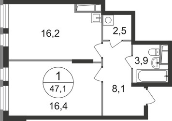 Планировка однокомнатной(квартира) площадью 47.1 квадратных метров в ЖК “ЖК Первый Московский”