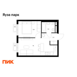 Планировка однокомнатной(квартира) площадью 32.2 квадратных метров в ЖК “ЖК Яуза Парк (Мытищи)”
