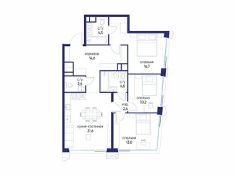 Планировка трехкомнатной(квартира) площадью 90.32 квадратных метров в ЖК “ЖК Остров”