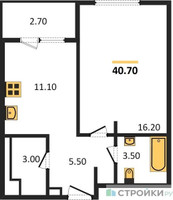 Планировка однокомнатной(квартира) площадью 40.7 квадратных метров в “ЖК Sydney City (Сидней Сити)”