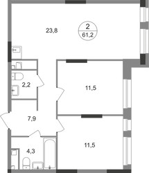 Планировка двухкомнатной(квартира) площадью 61.2 квадратных метров в ЖК “ЖК Первый Московский”