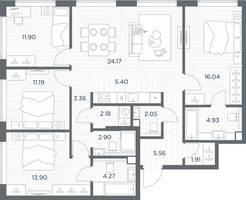 Планировка 4+ комнатной(квартира) площадью 109.76 квадратных метров в “ЖК TATE (Тэйт)”