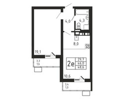 Планировка двухкомнатной(квартира) площадью 48.6 квадратных метров в “ЖК Пироговская Ривьера”