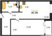 Планировка однокомнатной(квартира) площадью 47.7 квадратных метров в “ЖК Дом на Зорге”