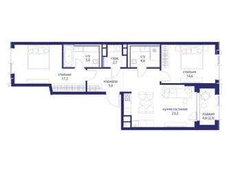 Планировка двухкомнатной(квартира) площадью 74.7 квадратных метров в ЖК “ЖК Событие”