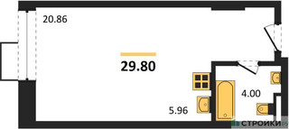 Планировка студии(квартира) площадью 29.8 квадратных метров в “ЖК Резиденции Архитекторов”