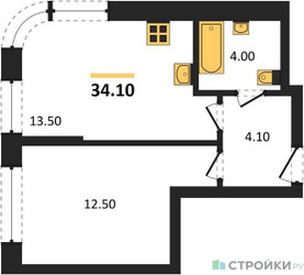 Планировка однокомнатной(квартира) площадью 34.1 квадратных метров в “ЖК МАРК”
