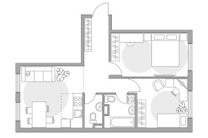 Планировка трехкомнатной(квартира) площадью 55.29 квадратных метров в “ЖК Аникеевский”