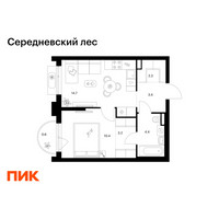 Планировка однокомнатной(квартира) площадью 39 квадратных метров в “ЖК Середневский лес”