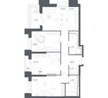 Планировка трехкомнатной(апартаменты) площадью 87.19 квадратных метров в “ЖК Скай Спутник”