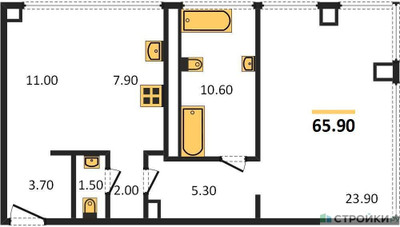 Планировка однокомнатной(квартира) площадью 65.9 квадратных метров в ЖК “Роскошный квартал Life Time”