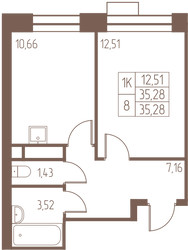 Планировка однокомнатной(квартира) площадью 35.3 квадратных метров в ЖК “ЖК Западная Ивантеевка”