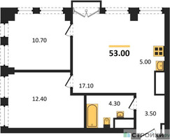 Планировка двухкомнатной(квартира) площадью 53 квадратных метров в “ЖК Emotion (Эмоушен)”