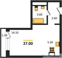 Планировка студии(квартира) площадью 27 квадратных метров в “ЖК Новая Щербинка”