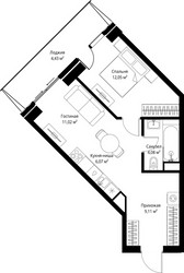 Планировка однокомнатной(квартира) площадью 46.76 квадратных метров в ЖК “ЖК Джойс”