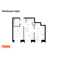 Планировка двухкомнатной(квартира) площадью 48.6 квадратных метров в “ЖК Зеленый парк”
